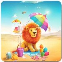 Warren Reed - Designer Lion On A Beach Holiday Coasters - Set of 4 in Yellow