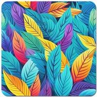 Warren Reed - Designer Bright Colourful Leaves Coasters - Set of 4 in Blue