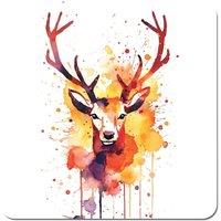 Warren Reed - Designer Watercolour Stag Face Coasters - Set of 4 in Orange