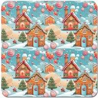 Warren Reed - Designer Christmas Gingerbread House Coasters - Set of 4 in Blue