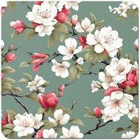 Warren Reed - Designer Pink & White Blossom Coasters - Set of 4 in Green