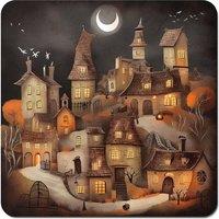 Warren Reed - Designer Spooky Halloween Village Coasters - Set of 4 in Orange