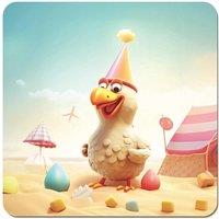 Warren Reed - Designer Funky Chicken On A Beach Holiday Coasters - Set of 4 in Yellow