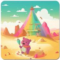 Warren Reed - Designer Purple Bear On A Beach Holiday Coasters - Set of 4 in Yellow