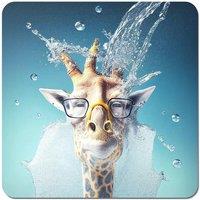 Warren Reed - Designer Giraffe With Glasses Splashart Coasters - Set of 4 in Blue
