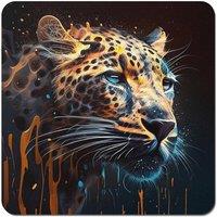 Warren Reed - Designer Leapoard Face Splashart On Dark Background Coasters - Set of 4 in Yellow