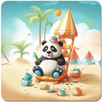 Warren Reed - Designer Panda On A Beach Holiday Coasters - Set of 4 in Yellow