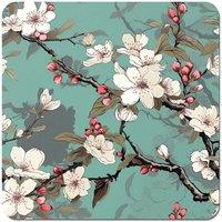Warren Reed - Designer Pink Blossom Asian Design Coasters - Set of 4 in Green