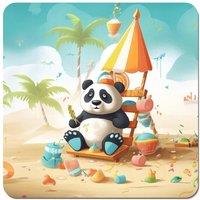 Warren Reed - Designer Happy Panda On A Beach Holiday Coasters - Set of 4 in Yellow