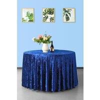 Neel Blue Diamond Velvet Round Tablecloth - 90 Inch in Navy