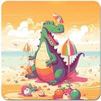 Warren Reed - Designer Crocodile On A Beach Holiday Coasters - Set of 4 in Yellow