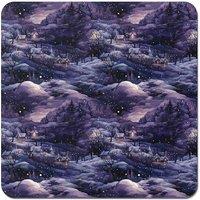 Warren Reed - Designer Snowy Christmas Village On A Starry Night Coasters - Set of 4 in Blue