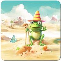Warren Reed - Designer Happy Frog On A Beach Holiday Coasters - Set of 4 in Yellow