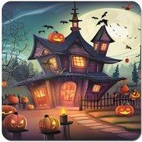 Warren Reed - Designer Spooky Halloween House Coasters - Set of 4 in Orange