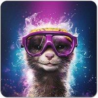 Warren Reed - Designer Splashart Ferret With Glasses Purple Coasters - Set of 4