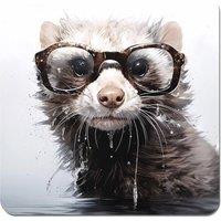 Warren Reed - Designer Splashart Ferret With Glasses Coasters - Set of 4 in Grey