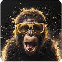 Warren Reed - Designer Splashart Monkey Face With Yellow Glasses Coasters - Set of 4 in Orange