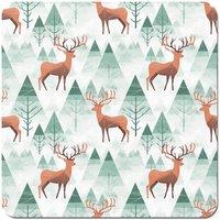 Warren Reed - Designer Reindeer On A Snowy Landscape Coasters - Set of 4 in Green