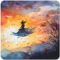 Warren Reed - Designer A Mesmerizing Watercolor Artwork Featuring A Graceful Witch Coasters - Set of 4 in Orange