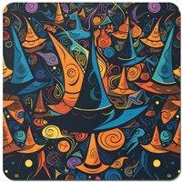 Warren Reed - Designer Imaginative Abstract Witches Hats Coasters - Set of 4 in Orange