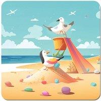 Warren Reed - Designer Seagulls On A Beach Holiday Coasters - Set of 4 in Yellow