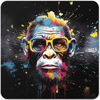 Warren Reed - Designer Coloured Splashart Monkey Face with Glasses Coasters - Set of 4 in Blue