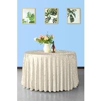 Neel Blue Diamond Velvet Round Tablecloth - 108 Inch in Off-White