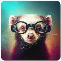 Warren Reed - Designer Ferret With Glasses Splashart Coasters - Set of 4 in Brown