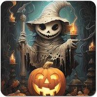 Warren Reed - Designer Creepy Ghost With Pumpkins Coasters - Set of 4 in Orange