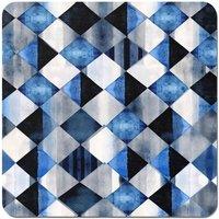 Warren Reed - Designer Square Checkered Pattern Coasters - Set of 4 in Blue