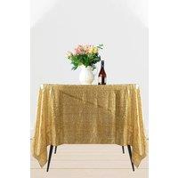 Neel Blue 70" x 70" Square Sequin Tablecloth in Gold