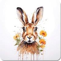 Warren Reed - Designer Watercolour Hare & Daisies Coasters - Set of 4 in Orange