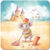 Warren Reed - Designer Mouse On A Beach Holiday Coasters - Set of 4 in Yellow