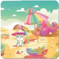 Warren Reed - Designer Kitten On A Beach Holiday Coasters - Set of 4 in Yellow