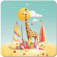 Warren Reed - Designer A Giraffe On A Beach Holiday Coasters - Set of 4 in Yellow