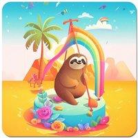 Warren Reed - Designer Sloth On A Beach Holiday Coasters - Set of 4 in Yellow