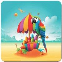Warren Reed - Designer Parrot On A Beach Holiday Coasters - Set of 4 in Yellow