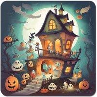 Warren Reed - Designer Illustrations A Whimsical Haunted House Coasters - Set of 4 in Orange