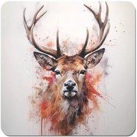 Warren Reed - Designer Watercolour Splashart Stag Face Coasters - Set of 4 in Brown