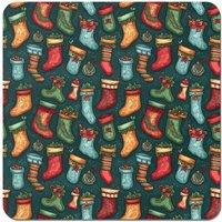 Warren Reed - Designer Christmas Stockings Coasters - Set of 4 in Green