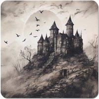 Warren Reed - Designer A Realistic Ink Drawing Of A Haunted Castle Coasters - Set of 4 in Grey