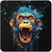 Warren Reed - Designer Crazy Monkey face Splashart Coasters - Set of 4 in Blue