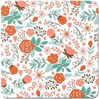 Warren Reed - Designer Orange Floral Pattern Coasters - Set of 4 in Green