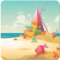 Warren Reed - Designer Fish On A Beach Holiday Coasters - Set of 4 in Yellow