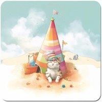 Warren Reed - Designer Cat On A Beach Holiday Coasters - Set of 4 in Yellow