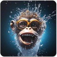 Warren Reed - Designer Splashart Cheeky Chimp Face With Glasses Coasters - Set of 4 in Blue