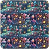 Warren Reed - Designer Whimsical Gingerbread House Pattern Coasters - Set of 4 in Blue