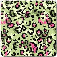 Warren Reed - Designer Green & Pink Leopard Print Coasters - Set of 4