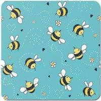 Warren Reed - Designer Hand Drawn Busy Bees Coasters - Set of 4 in Blue
