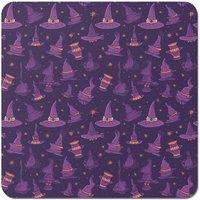 Warren Reed - Designer Witch Hats & Broomsticks Coasters - Set of 4 in Purple